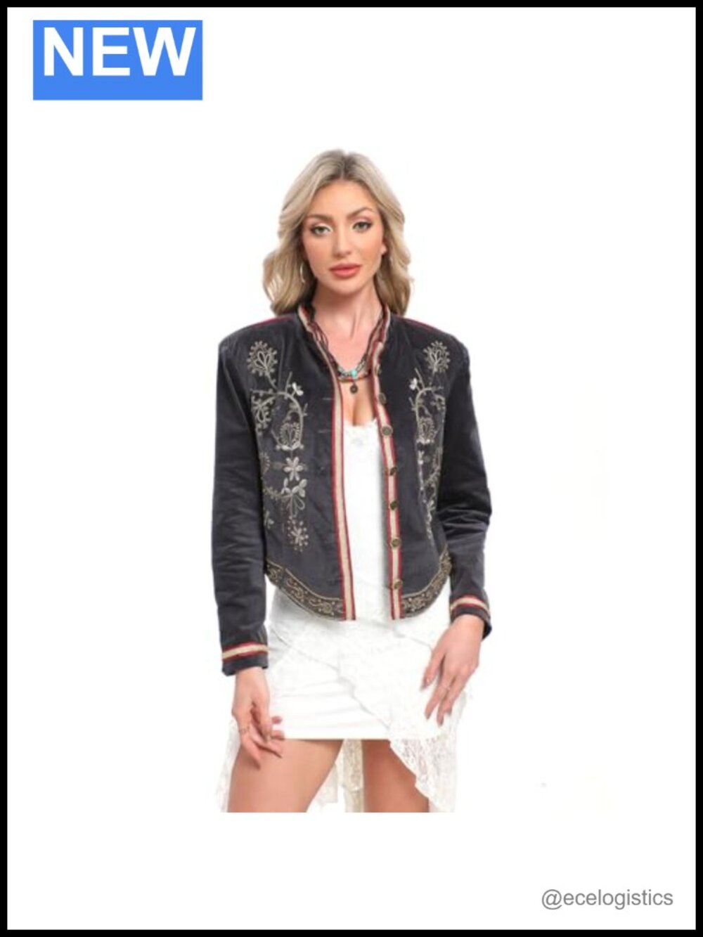 Retro Boho Velvet Embroidered Cropped Women Party Coat